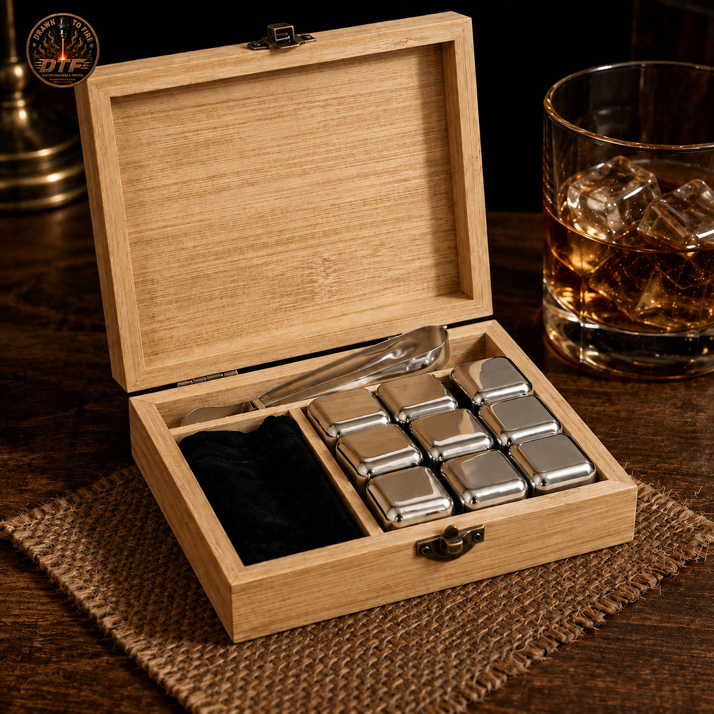 Personalized Stainless Steel Whiskey Stones Gift Set