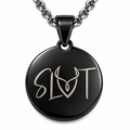 Black stainless steel SLVT pendant on silver chain
